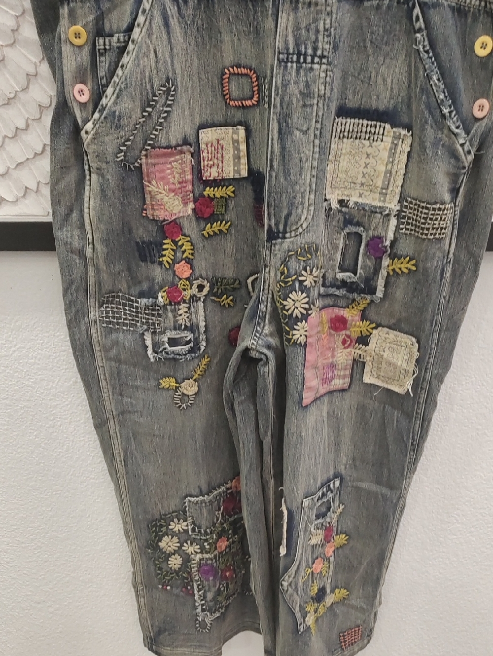 Boho Embroidered Denim Overalls Jumpsuit - Light Blue - Picture 6 of 7